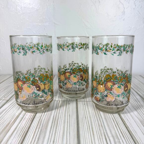 Libbey Other - Libbey "Bonne Santé" Spice of Life Vintage Glasses Tumblers Set Of 3 Cottagecore